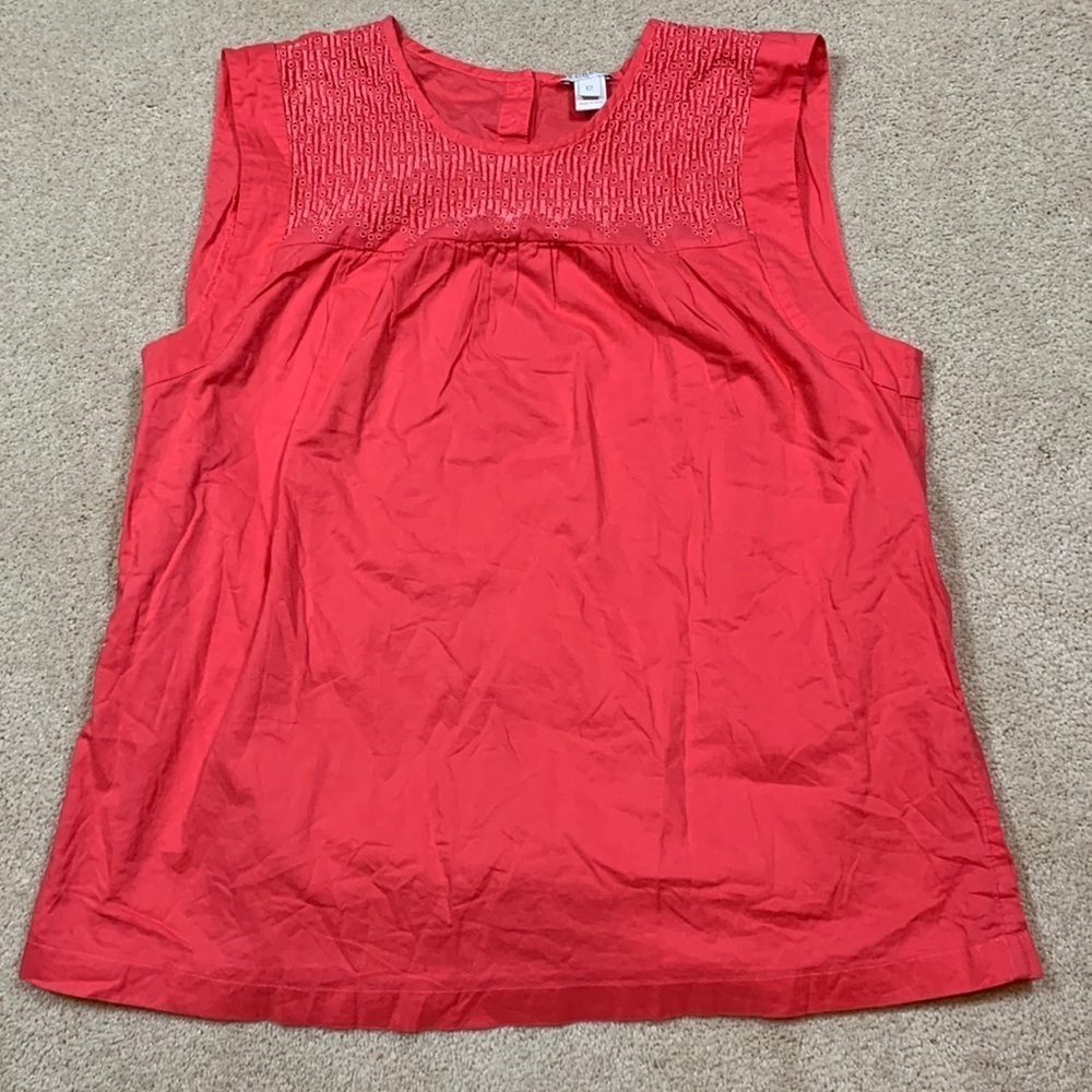 J. Crew top size 12 eyelet coral dark peach cotton sleeveless cool breezy comfy